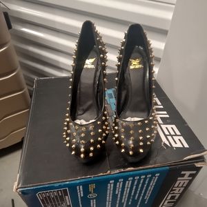 Women's Black High Heels With Gold Studs